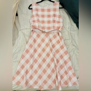 Pink and White Checkered Belted Dress